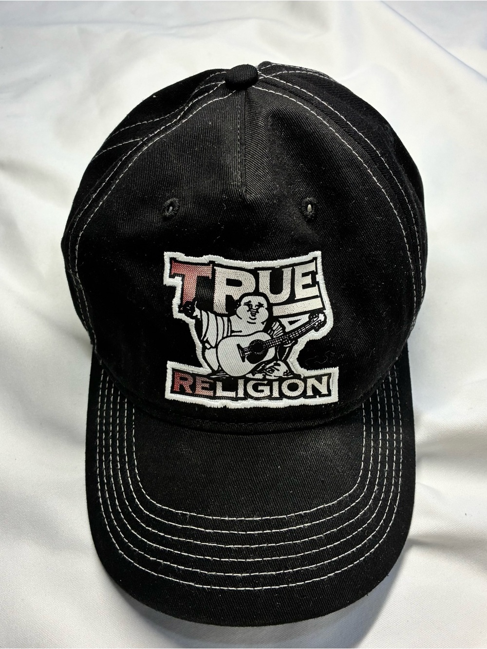 True Religion Black Baseball Cap with White Stitching and Logo Patch